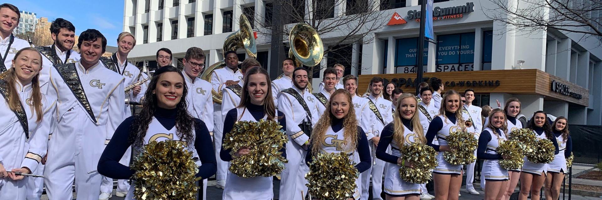 The Pep Band before a performance at the Super Bowl LIVE show.